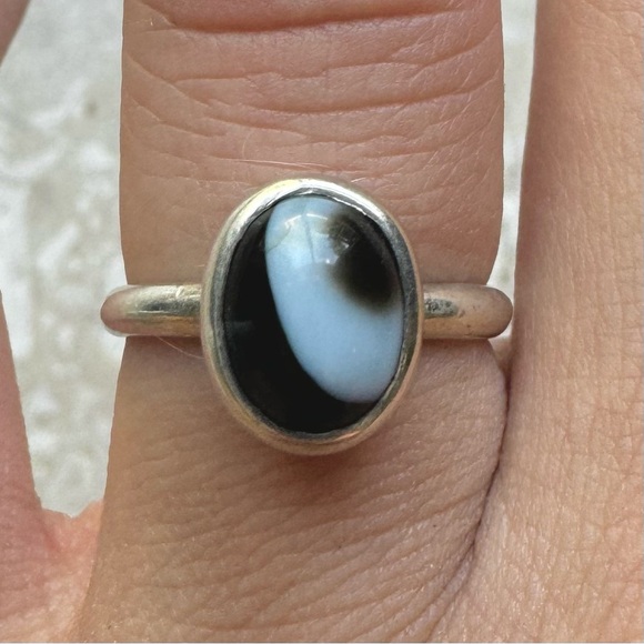 Agate Sterling Silver Vintage Bezel Ring - Picture 1 of 13